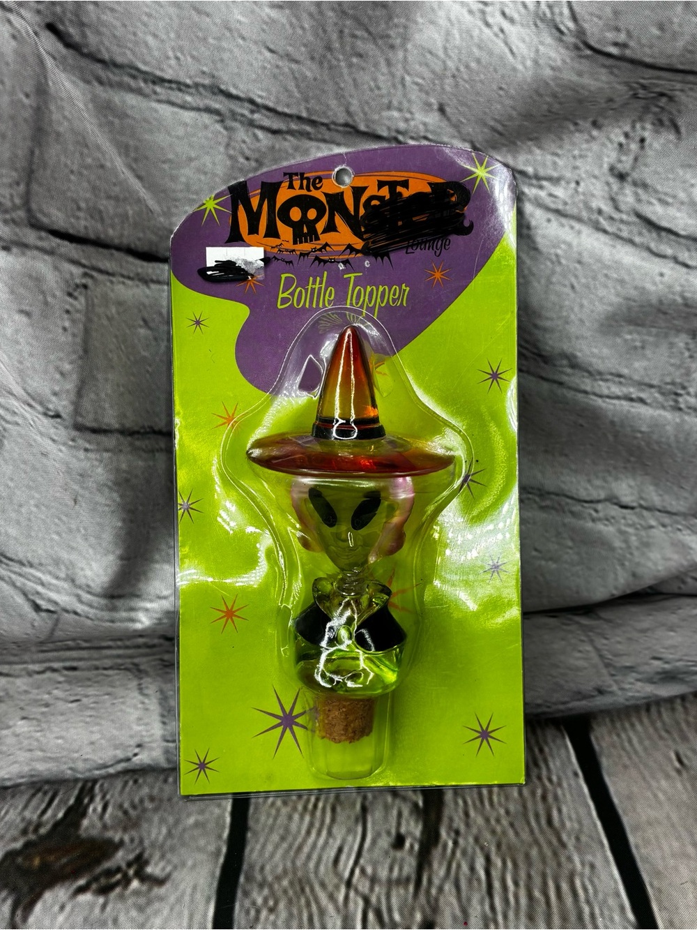 Vtg Monster Lounge 90s Space Witch Alien Bottle Stopper Halloween Lucite AS IS